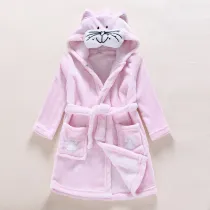 Kids Pink Cat Soft Bathrobe Sleepwear Comfortable Loungewear