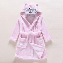 Kids Pink Cat Soft Bathrobe Sleepwear Comfortable Loungewear