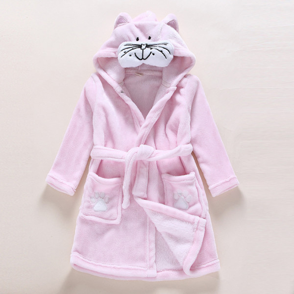 Kids Pink Cat Soft Bathrobe Sleepwear Comfortable Loungewear