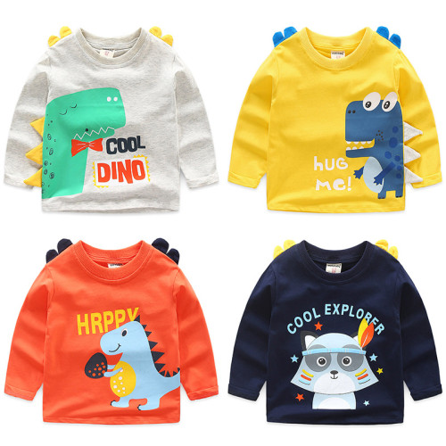 Toddler Boys 3D Print Cute Dinosaur Cartoon Cotton Long Sleeve T-shirt
