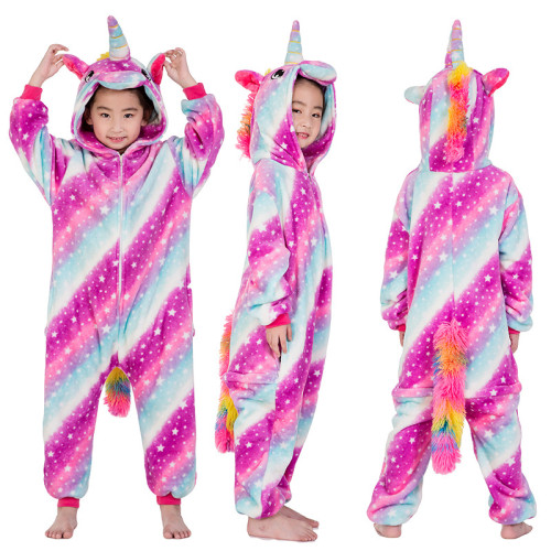 Kids 3 Color Stars Stripes Unicorn Onesie Kigurumi Pajamas Kids Animal Costumes for Unisex Children