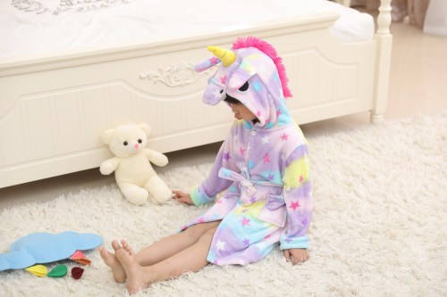 Kids Purple Stars Unicorn Soft Bathrobe Sleepwear Comfortable Loungewear