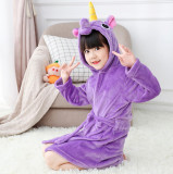 Kids Yellow Horn Unicorn Soft Bathrobe Sleepwear Comfortable Loungewear