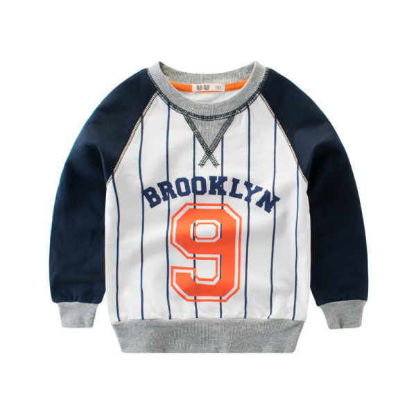Stripes Print Letter and Number Navy Color Matching Sweatershirt