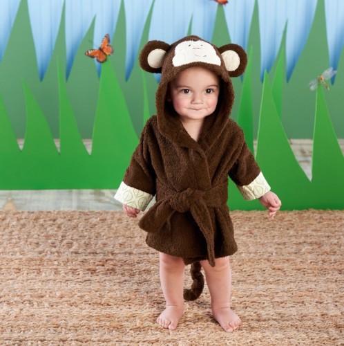 Baby Brown Monkey Bathrobe Tracksuit Thicken Cute Cartoon Animal Hooded Sleepwear