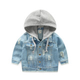 Toddler Boys Ripped Denim Light Blue Jacket Hoodie Outerwear