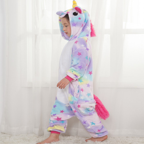 Kids Colorful Star Unicorn Onesie Kigurumi Pajamas Kids Animal Costumes for Unisex Children