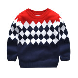 Toddler Boy Knit Pullover Upset to Keep Warm Diamond Pattern Sweater