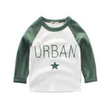 URBAN Slogan Color Matching Cotton Long Sleeve T-shirt