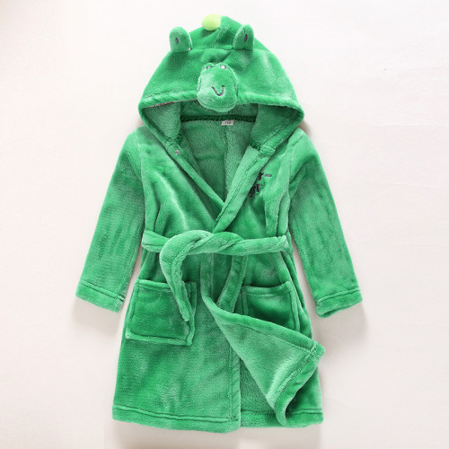 Kids Green Frog Soft Bathrobe Sleepwear Comfortable Loungewear