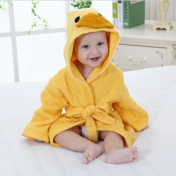 Baby Yellow Duck Bathrobe Tracksuit Thicken Cute Cartoon Animal Hooded Sleepwear