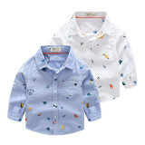 Toddler Boys White Print Cotton Long Sleeve Shirt