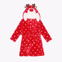 Kids Christmas Red Deer Soft Bathrobe Sleepwear Comfortable Loungewear