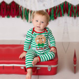 Baby Boy Snap-Up Green Stripes Baby Smile Face Cotton Long Sleeve One piece