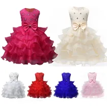 Flower Girl Party Dress 3D Flowers Ruffles Lace Princess Wedding Dresses