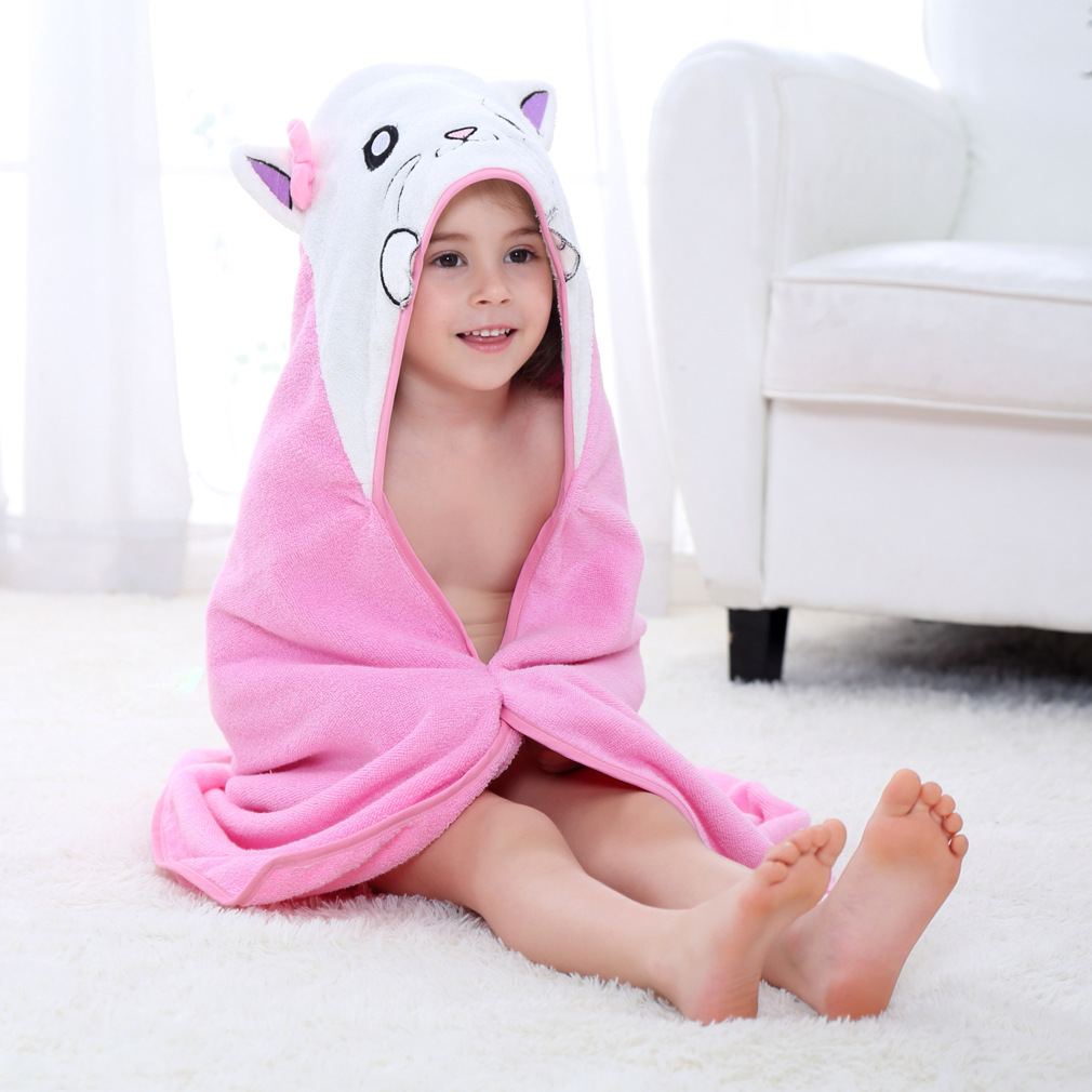 Baby Pink Cat Face Hooded Bathrobe Towel Bathrobe Cloak Size 28 *55 