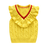 Toddler Girl Cable Knit Pullover Sweater Ruffled Collar Vest