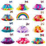 Toddler Girl Rainbow Layered Tulle Tutu Skirt Add Free Bow Clip
