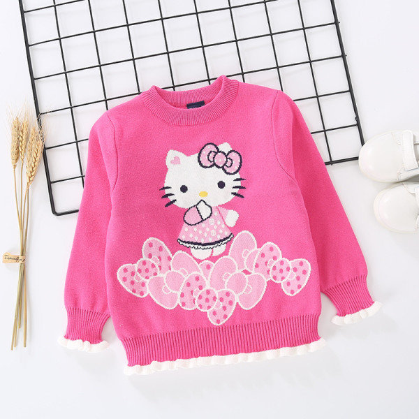 Toddler Girl Knit Pullover Sweater Ruffled Kitty Pattern