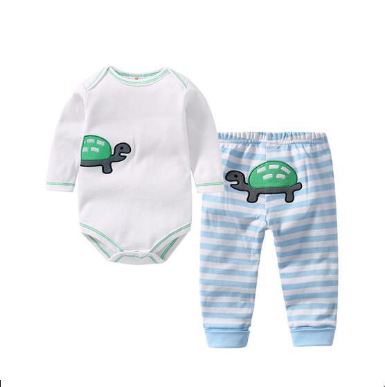 Baby Boy Print Turtle Two Pieces Long Sleeve Cotton Bodysuit and Pant