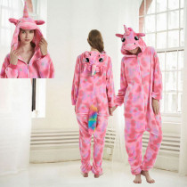 Unisex Adult Pajamas Pink Silver Stars Unicorn Animal Cosplay Costume Pajamas