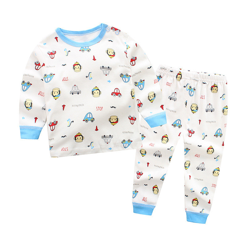 Toddler Boy 2 Pieces Pajamas Sleepwear Monkey And Cars Long Sleeve Shirt Legging Sets