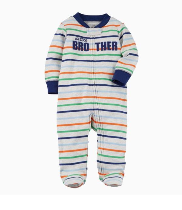 Baby Boy Snap-Up 3 Color Stripes Footed Cotton Long Sleeve One piece （0-1Years）