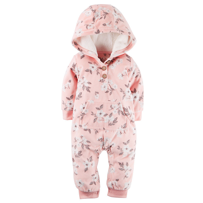 Baby Girl Zip-Up Pink Flowers Polar Fleece Long Sleeve One piece