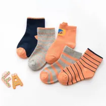 5 Pairs Baby Toddler Girls and Boy Orange Print Stripes Socks