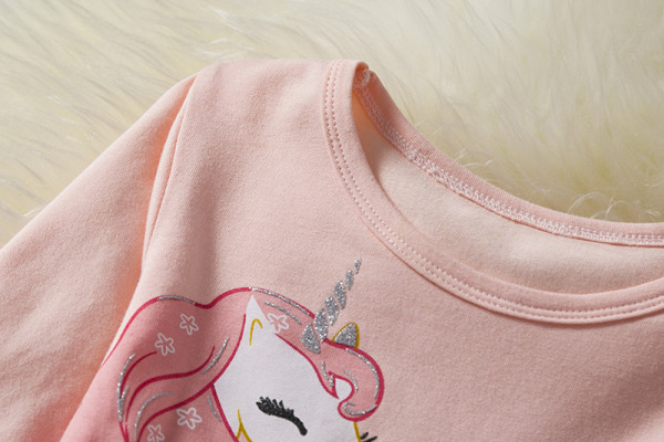 Baby Girl Unicorn Pattern Long Sleeves Style Dress In Autumn Wearing Outfits