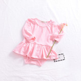 Baby Girl Pure Colors Peplum Cotton Long Sleeve Bodysuit