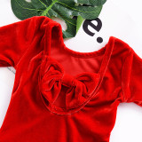 Baby Girl Pure Colors Bowknot Velvet Long Sleeve Bodysuit
