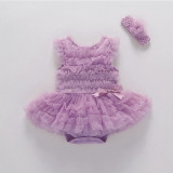 Baby Girl Pure Color Tutu Dress Cotton Bodysuit