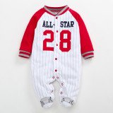 Baby Boy Print Baseball Uniform Footed Pajamas Sleepwear Cotton Infant One-piece（0-1Year）