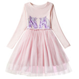 Toddler Girl Print Unicorn Long Sleeves Casual A-line Dresses