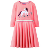 Toddler Girl Pink Print Horse Sequin Long Sleeves Casual A-line Dresses