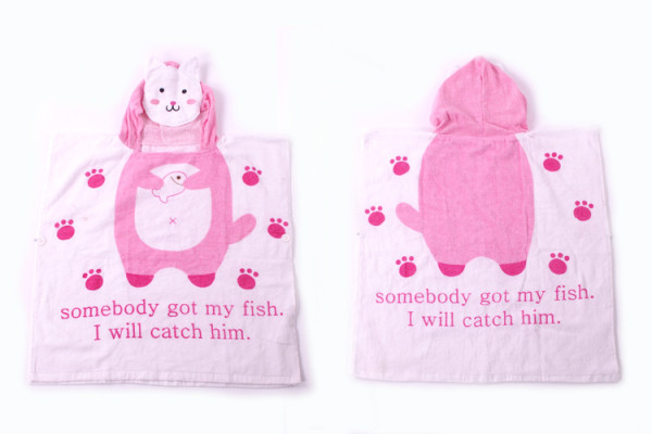 Baby Pink Cat Face Hooded Bathrobe Towel Bathrobe Cloak