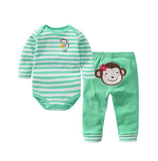 Baby Girl Print Monkey Two Pieces Long Sleeve Cotton Bodysuit and Pant