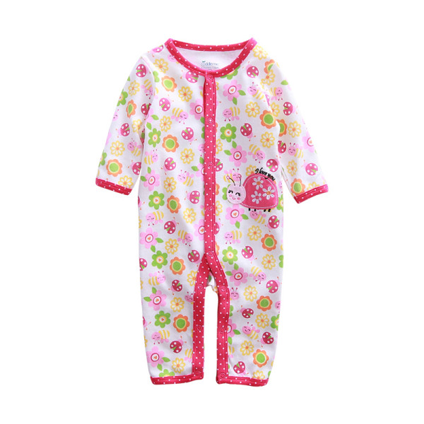 Baby Girl Snap-Up Print Bugs Cotton Long Sleeve One piece