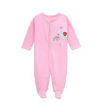 Baby Girl Pink Elephants Footed Pajamas Sleepwear Cotton Infant One-piece（0-1Year）