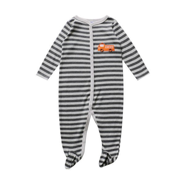 Baby Boy Grey Stripes Footed Pajamas Sleepwear Cotton Infant One-piece（0-1Year）