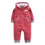 Baby Boy Hooded Zip-Up Stripes Polar Fleece Long Sleeve One piece