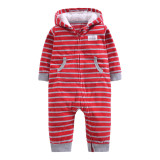 Baby Boy Hooded Zip-Up Stripes Polar Fleece Long Sleeve One piece