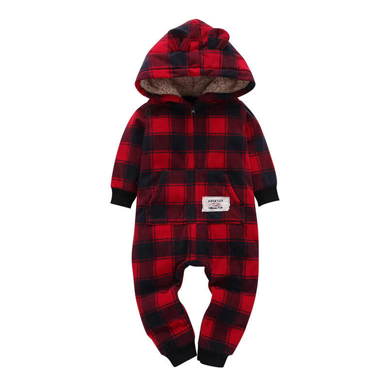 Baby Boy Zip-Up Red Plaids Polar Fleece Long Sleeve One piece