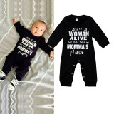 Baby Boy Snap-Up Black Slogan Cotton Long Sleeve One piece