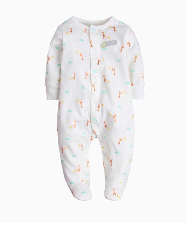 Baby Girl Snap-Up Print Giraffes Footed Cotton Long Sleeve One piece （0-1Years）