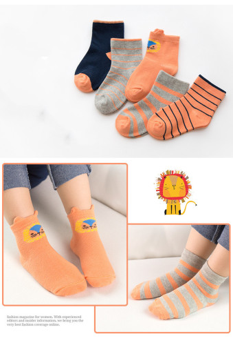 5 Pairs Baby Toddler Girls and Boy Orange Print Stripes Socks