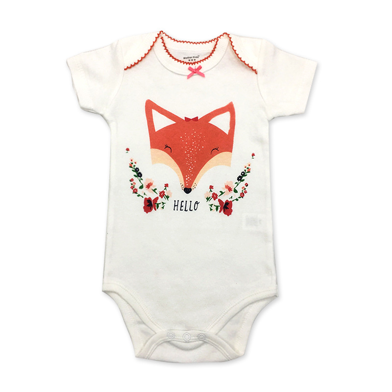 Baby Girl Print Fox Short Sleeve Cotton Bodysuit