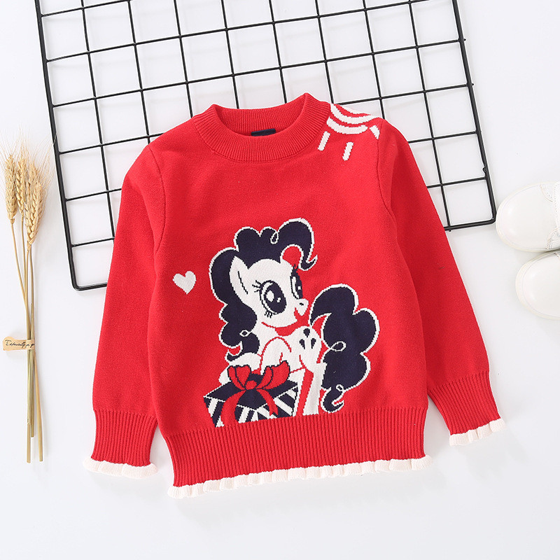 Toddler Girl Knit Pullover Sweater Ruffled My Little Pony Pattern