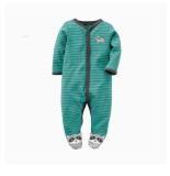 Baby Boy Snap-Up Green Stripes Footed Cotton Long Sleeve One piece （0-1Years）